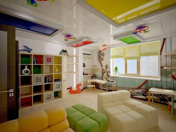 Установка в детской комнате натяжных потолков - преимущества и варианты исполнения с фото