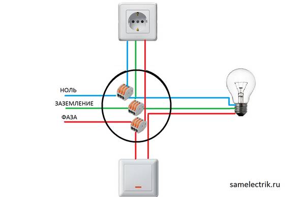 Схема подключения розетка - выключатель - лампочка с фото